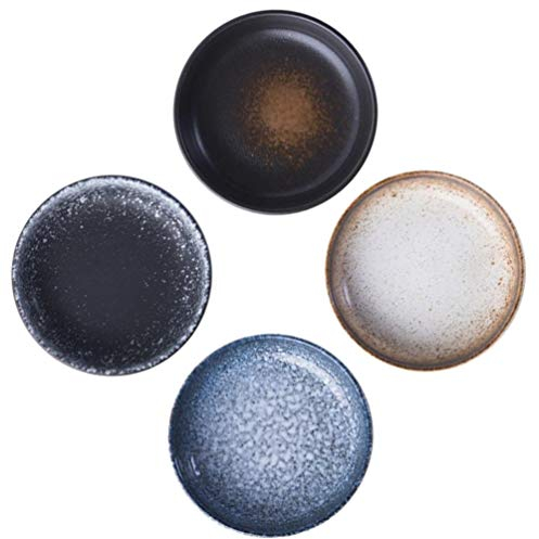 HEMOTON 4pcs Ceramic Dip Bowls Set Saucers Sushi Plates Soy Sauce Dish Appetizer Dipping Bowl for Ketchup, BBQ, Condiments, Appetizer