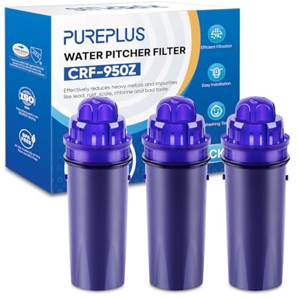 PUREPLUS CRF950Z Pitcher Water Filter Replacement for Pur PPF900Z, PPF951K, PPT700W, CR-1100C, DS-1800Z, CR-6000C, PPT711W, PPT711, PPT710W, PPT111W, PPT111R Pitchers and Dispensers,3PACK
