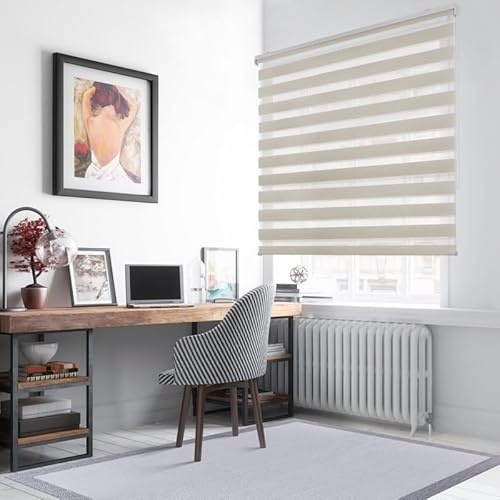 STOR PLANET | Tag- und Nachtrollos, Innenrollos für Fenster und Türen, für Küche, Wohnzimmer, Schlafzimmer, große Fenster, bis zu 1,8 m Breite, Leinen, 80 x 180 cm