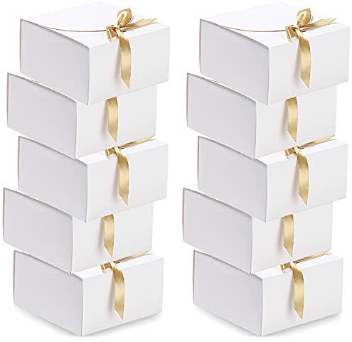 10 Stück Geschenkbox Großes, Etercycle Kraft Geschenkboxen mit Bogen Band, 20x20x10cm Geschenkkartons Quadratisch für Geschenke, Party, Geburtstag, Hochzeit (Weiß)