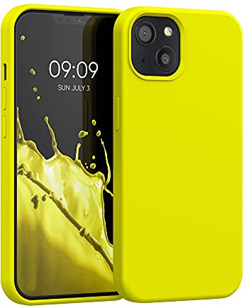 kwmobile Cover per iPhone 13 Custodia - Back Case per Smartphone in Silicone TPU - Protezione Gommata - giallo pera