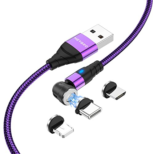 HEYBRO 3 in 1 Magnet Ladekabel,3A Schnellladung Datentransfer Ladekabel Magnetisch,Nylon Magnetisches USB Kabel für Typ C/Micro USB/1P/Huawei/Honor/Samsung Galaxy/Xiaomi/Sony