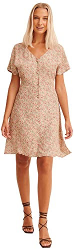 NA-KD Button Front Mini Dress Vestido Casual, Pink Flower, EU 42 para Mujer