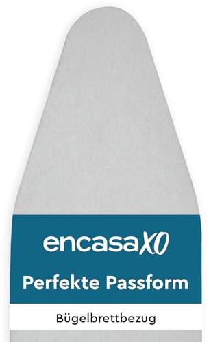 Encasa XO Bügelbrettbezug, Hitzereflektierend 135x45 cm Silver | Metallisiert & Silikonisiert | Schaumstoff & Filzpolster | Beständig gegen Flecken & Anbrennen