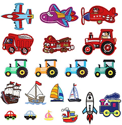 PFLYPF 20 stycken barnbil-lappar, gör-det-själv-klädtillbehör, broderilappar, mini tecknade lappar, stryklappar, passar för sömnad av t-shirts, hattar, ryggsäckar (olika mönster)