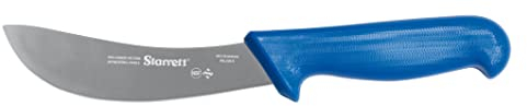 Starrett Professional Skinning Knife - BKL206-6 Blue Handle Narrow Curved 6 Sanitized Stainless Steel Blade - Hunters Butchers Kitchen Chef's Knife