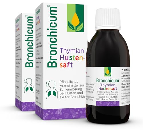 Bronchicum® Thymian Hustensaft | bei Husten & akuter Bronchitis | 2x 200 ml | Für Säuglinge ab 1. Lebenstag, schleimlösend, beruhigt so die Bronchien, entzündungshemmend, pflanzlich, vegan, laktosefrei