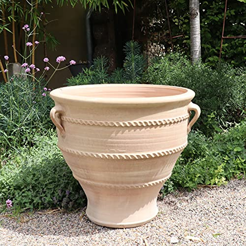 Palatina Werkstatt Terracotta Pflanzkübel Rosa – handgefertigte Blumenkübel aus Kreta, frostfest und winterhart, mit Henkeln, für Garten, Terrasse und Balkon (70cm- Typ 2)
