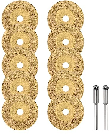 sourcing map 10pcs Diamond Cutting Wheel 18mm Titanium Coating Cut Off Discs Diamond Cutting Wheels Replacement with 2pcs 3mm Mandrel for Rotary Tools