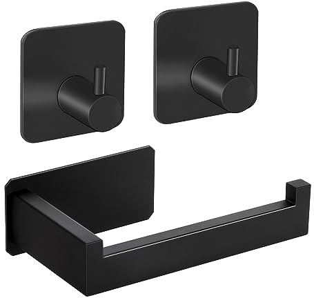 Pcuntslo Toilettenpapierhalter Ohne Bohren,Klopapierhalter Edelstahl mit 2 Klebehaken,Selbstklebend Toilettenpapierrollenhalter,WC Papierhalter für Bad und Küche,Paper Holder No Drilling(schwarz)