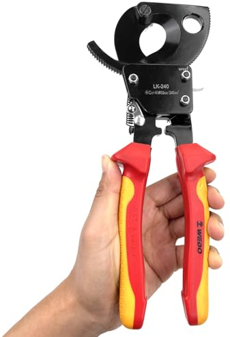 WEDO Isolierte Ratschen-Kabel-Drahtschneider, Ratschen-Kabelschneider, Handwerkzeug, elektrische Drahtschneider zum Schneiden von Aluminium-Kupferkabeln bis zu 240 mm², 1000 V isolierter Griff, IEC