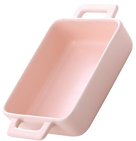 1 PC Ceramic Bakeware Bbq Grill Griddle Plate Bread Oven Square White Dinner Plates Ceramic Loaf Pan Baking Pan White Serving Platters Healthy Cake Pan Practical Baking Tool Steak/1417 ( Color : Pink