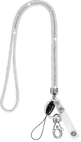 OFFCUP Lanière Collier En Cristal, Porte-Clés Bling Porte-Badges Transparent avec Lanière en Cristal et Fermoir à Homard pour Carte de Visite,Carte Bus