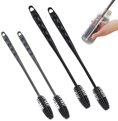 Wisebom 4 Stück Flaschenbürste Silikon Reinigungsbürste32,5x3,2cm Reinigungspinsel 27,2x3cm-Flaschenbürste Silikon Set, Flaschenbürste Baby Gläserbürste Spülbürste für Milchflasche Thermoskannen
