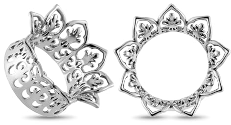 Longbeauty 1 Paar Edelstahl Flesh Ohr Tunnel Plugs Blumen Silber Gold Schwarz Ohr-Piercing Schmuck Ohrdehner, Silber, 10MM