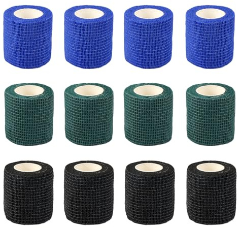 12 Rollos Vendas Elastica Adhesiva Desechable, Accesorios para Agujas Tatuaje Tattoo Machine, Venda Cohesiva Autoadhesivas, Pretape Vendaje Deportivo, Tape Vendaje de Fijación, Banda Cinta para Dedos