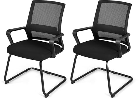 COSTWAY 1/2/4PCS Guest Reception Chairs, Mid-Back Mesh Conference Chairs Computer Armchairs with Lumbar Support and Sled Base, Metal Base Office Chair for Waiting Room Meeting Room (62 x 59 x 94cm, 2)