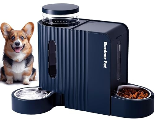 Gardner Pet 2-en-1 Distributeur Croquettes Chat Automatique 6L*2, Distributeur Eau Chat et Chien par Gravité, Mangeoire avec Gamelle Acier Inoxydable, sans BPA, Angle Réglable,Non Électrique, Bleu