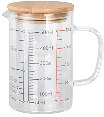Jarra medidora de vidrio, vasos medidores, taza medidora de vidrio con tapa, taza medidora hecha de vidrio de borosilicato alto, fácil de leer, boquilla en forma de V, escala transparente, tazas de ca