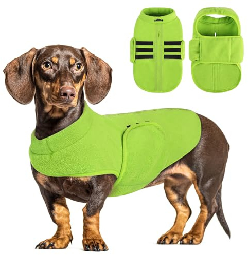 PUZAUKAL Hundepullover Fleece Weste Hundemäntel Winter Warmer Hundeweste für Kleine Hunde Weicher Fleece Hundejacke mit Geschirr Pullover für Mittel Großen Hund Katze-Grün(L)