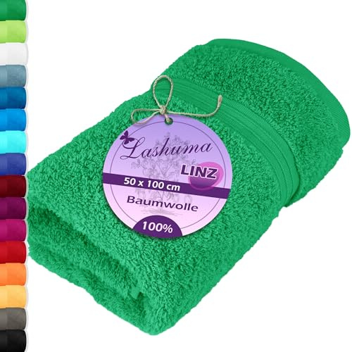 Lashuma weiches Frotteehandtuch Grün - Forst, Linz saugfähiges Sporthandtuch 50x100 cm