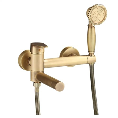 Rubinetto Vasca Da Bagno Miscelatore Vasca Da Bagno Antico Vintage Stile Ottone Monocomando, Rubinetto Doccia Da Muro Con Doccetta E Flessibile Doccia Da 1,5 M, Bronzo