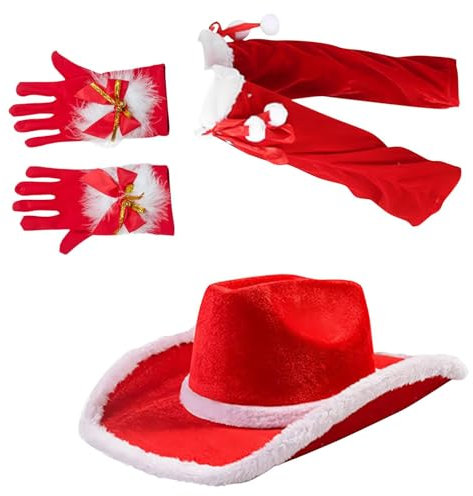 Weihnachtskleider für Damen, Weihnachts-Cowboyhut | Weihnachtskleider mit Cowgirl-Hut, 3 Sets Weihnachtsmann Kostüme, fantasievolle Weihnachts-Kostüme für Theateraufführungen, Fes Partys