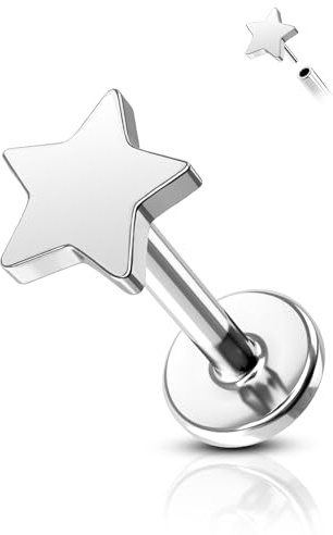 Agrewd Minimalistische Herz Stern Blitz Knorpel Ohrstecker G23 Massives Titan Vorwärts Helix Tragus Ohrringe Flache Rückseite Innengewinde 16G Lippe Labret Medusa Piercing Schmuck für Frauen