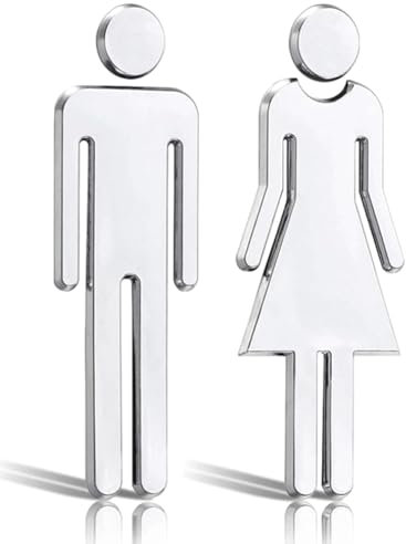 WUNZILO 2 pcs 20cm Plaque de Porte Panneaux Toilette Argenté Femmes Hommes Signes WC Adhésive pour Toilette Porte de Restaurant Publique Hôtel Cafétéria