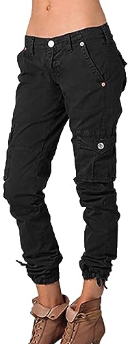 Nidddiv Pantaloni Capri da donna a vita bassa, con tasche cargo da donna, atletici, viaggi, casual, per attività all'aria aperta, da trekking, tinta unita, Y2K, vintage, pantaloni funzionali, Nero , M