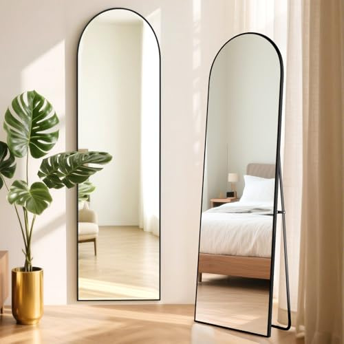 ABXMAS Black Arch Floor Mirror 152x42cm Aluminium Frame, Tempered Glass Full Length Mirrors, Wall Mounted Mirror Compact for Space Saving