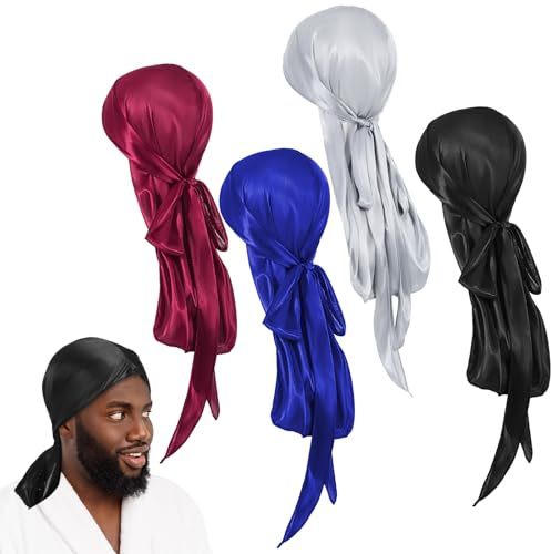 Giantree Durags sedosos para hombres y mujeres, Durags de tela de primera calidad con cola larga y correas anchas, gorra transpirable de formación de ondas para hombres y mujeres, todo tipo de cabello