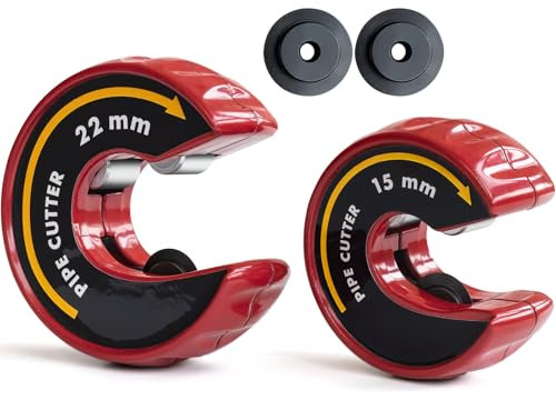 PLOWFAR Pipe Cutter 15mm and 22mm Set Copper Pipe Slice Tube Cutter Zinc Alloy Body with 2 Replacement Cutting Wheels, Red