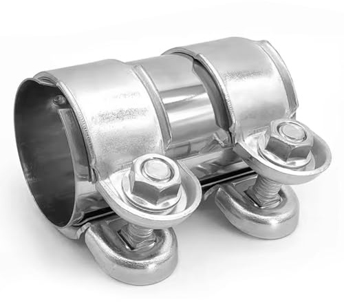RANJIMA Abrazadera de escape de 50 mm, abrazadera de escape de acero inoxidable, conector de tubo de 50 mm de diámetro x 125 mm, abrazaderas de escape con doble abrazadera para tubo de escape