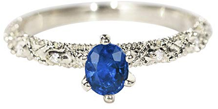Stfery Ring Weißgold 18 Karat Damen, Verlobungsring mit Saphir, Diamantring Echte Goldschmuck, Gr.60 (19.1)