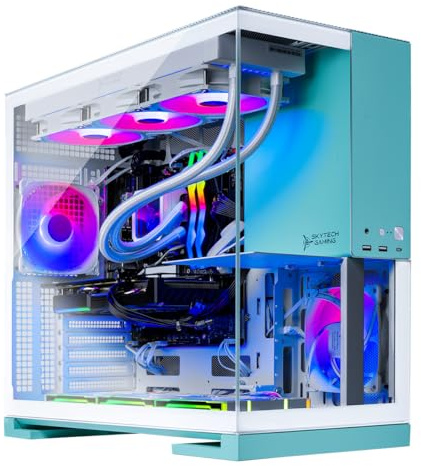 Skytech Gaming Aqua Desktop PC, Ryzen 7 7800X3D 4.2 GHz (5GHz), AMD RX 9060XT 16GB, 1TB Gen4 NVMe SSD, 32GB DDR5 RAM 5200 RGB, 850W Gold ATX 3 PSU, 360mm ARGB AIO, Wi-Fi, Win 11
