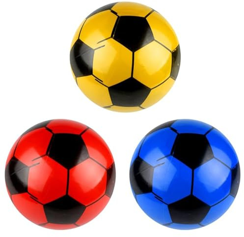 ZINNIAUK 3 x PVC Plastic Footballs in Assorted Colours | Lightweight Soft Play Balls for Kids | Safe Indoor & Outdoor Fun for Garden Games, Beach Days, School Sports & Everyday Active Play
