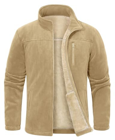Voqeen Mens Fleece Jackets Full Zip Warm Winter Outdoor Jacket with Pockets Stand Collar Thermal Coat for Hiking Camping Fishing
