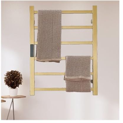 LYMGRZ Scaldasalviette Elettrico in Acciaio Inox, con Cablaggio, Colore Oro, scaldasalviette a Parete a Temperatura costante, scaldasalviette a 6 Barre per Bagno