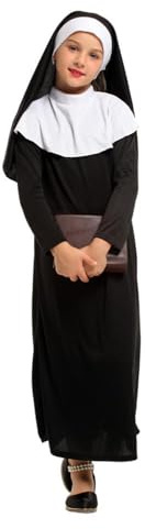 Lito Angels Nonne Kostüm Kleid Verkleidung mit Kopfbedeckung und Kragen für Kinder Größe 6-11 Jahre, Schwarz