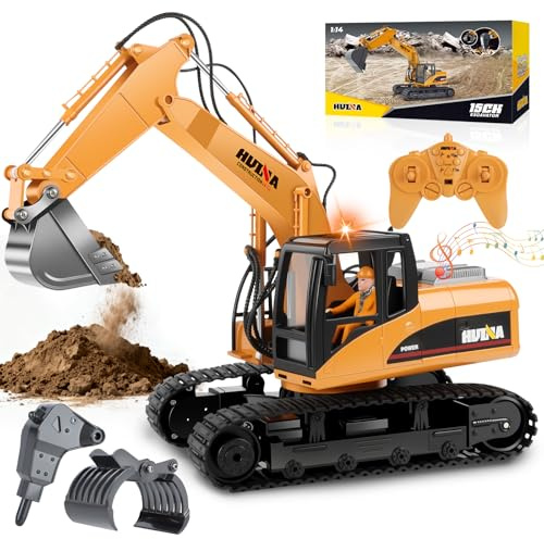FORMIZON 2.4G Hz 15CH Escavatore Radiocomandato Benna, Martello Idraulico, Presa per Legno 3-in-1 Metallo Accessori Ruspa Escavatore Giocattolo Regalo Bambino 8 9 10 11 12 Anni Maschio