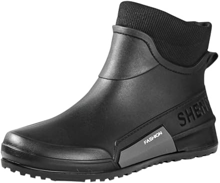 Stivali da pioggia da donna e uomo, invernali, caldi, piatti, antiscivolo, in gomma, durevoli, corti, impermeabili, caldi, imbottiti, stivali da giardino per lavoro, pesca, cucina, grigio., 36 EU