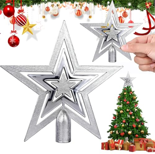 Weihnachtsbaumspitze Stern,Glitzernde Baumspitze Stern, Weihnachtsbaum, Christbaumspitze, 20 cm, glänzenden Christbaumspitzen, Weihnachten Tannenbaumspitze für Jede Baumspitze(Silber)