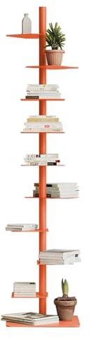 Estantería ajustable de 9 niveles vertical de metal invisible, diseño de escalera alta y estrecha para espacios pequeños, moderna torre de libros de pie en ge