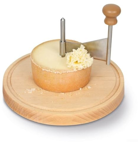 Elegant Cheese Curler Wheel with Lid, Oak Wood Base and Detachable Stainless Steel Curling Blade for Creating Cheese Curls and Floral Shapes for Charcuterie, Salads and Desserts, Strong Grip Pins