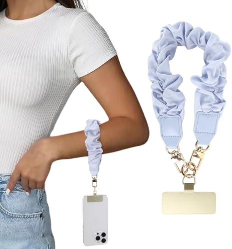 Kaempe Phone Wrist Strap, Cute Elastic Scrunchie Design, Safety Hand Strap Anti Theft for Mobile Iphone, Hold Tight Security Charm Wristlet Lanyard, Phone Case Chain/Bracelet Straps (Blue)