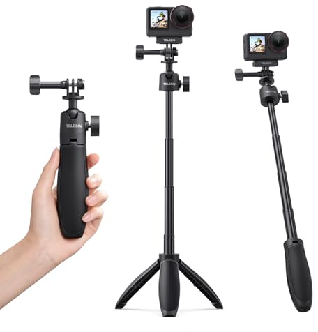 TELESIN 46CM Mini Perche Selfie Trépied pour GoPro Hero/DJI Osmo/Insta360 | pour DJI Osmo Nano Action 6/5 Pro/4, GoPro Hero 13/12, Insta360 X5 X4 Ace Pro, Monopode RéGlable, Poignée Extensible Vlog