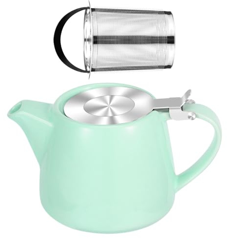 Tetera Ceramica Tetera de cerámica 550 ml con infusor té desmontable, tetera porcelana superficie lisa for el hogar(Light green)