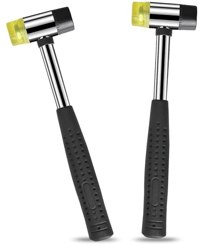 2Pcs 25mm Double-Face Soft Mallet, Black Lightweight Rubber and Plastic Hammer Plastic Coated Grip Dual Head Rubber Hammer