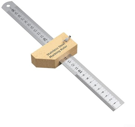 CashMuch Stainless Steel Ruler with Adjustable Scriber Block, 33 cm / 13 Inch, Dual Reading Measuring Tool for Woodworking and Office